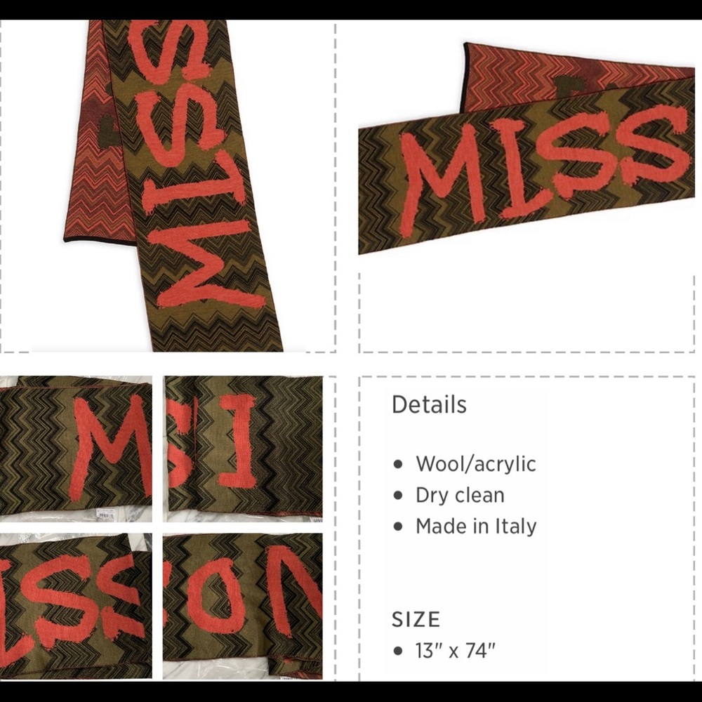 MISSONI WRITTEN IN ORANGE ACROSS A SIGNATURE CHEVON SCARF